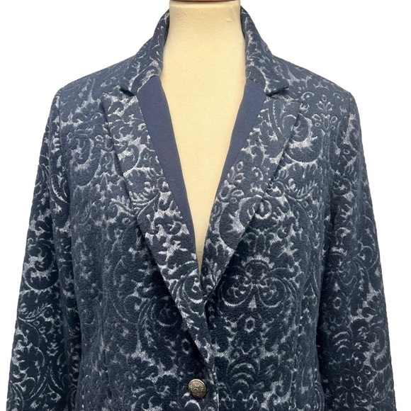 CAbi Blue Flocked Jacquard Single Button Blazer Jacket Women’s 12 - Picture 4 of 12